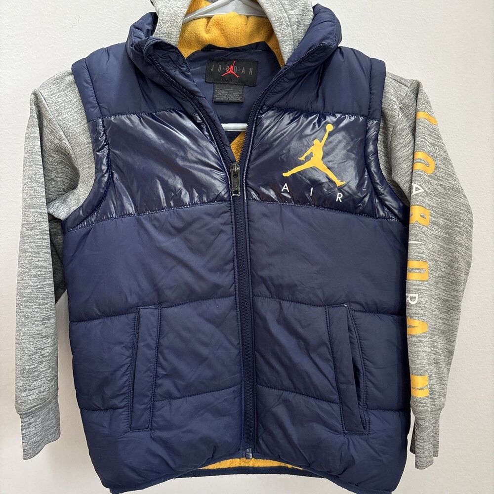 Nike Air Jordan Spellout Blue Gray Puffer Coat Vest 90s Y2K Retro Icon Sz 4-5